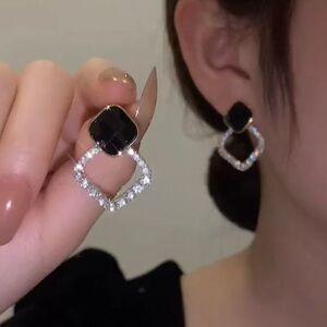 Chic Black and Silver Geometric Earrings